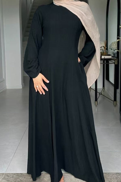 Isabella Back Tie Linen Maxi Dress Abaya 941 - Black