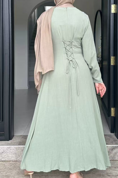 Isabella Back Tie Linen Maxi Dress Abaya 941 - Mint Green
