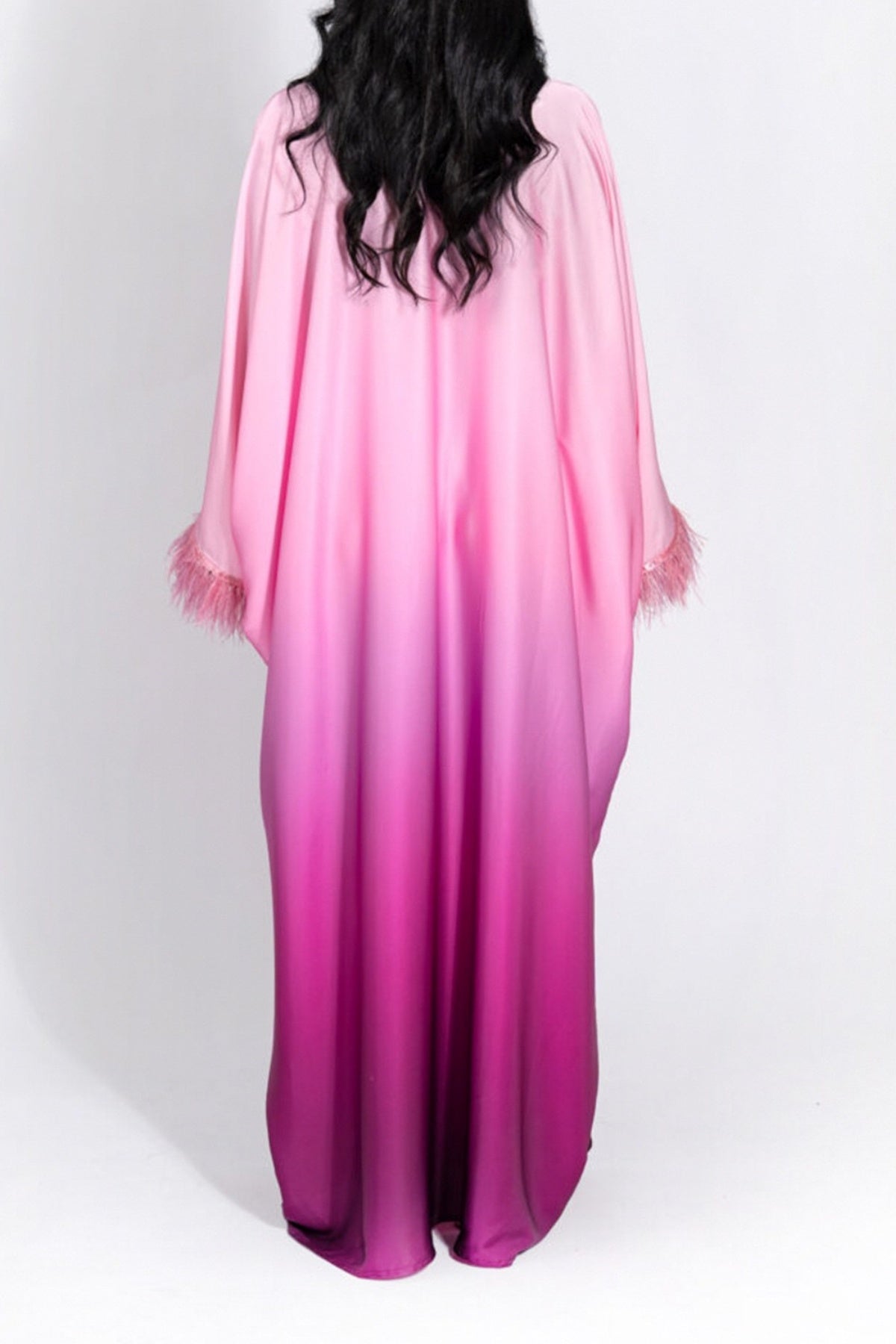 MAYA Feather-Embellished Gradient Kaftan Batwing Abaya 811 - Pink