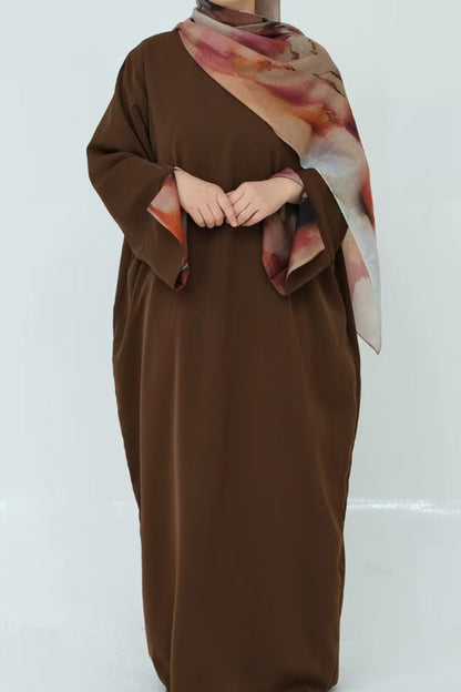 Amira Printed Casual Abaya with Hijab 942 - Coffee