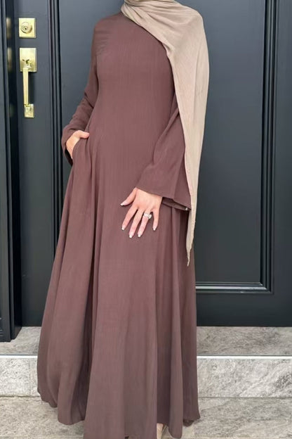 Isabella Back Tie Linen Maxi Dress Abaya 941 - Coffee