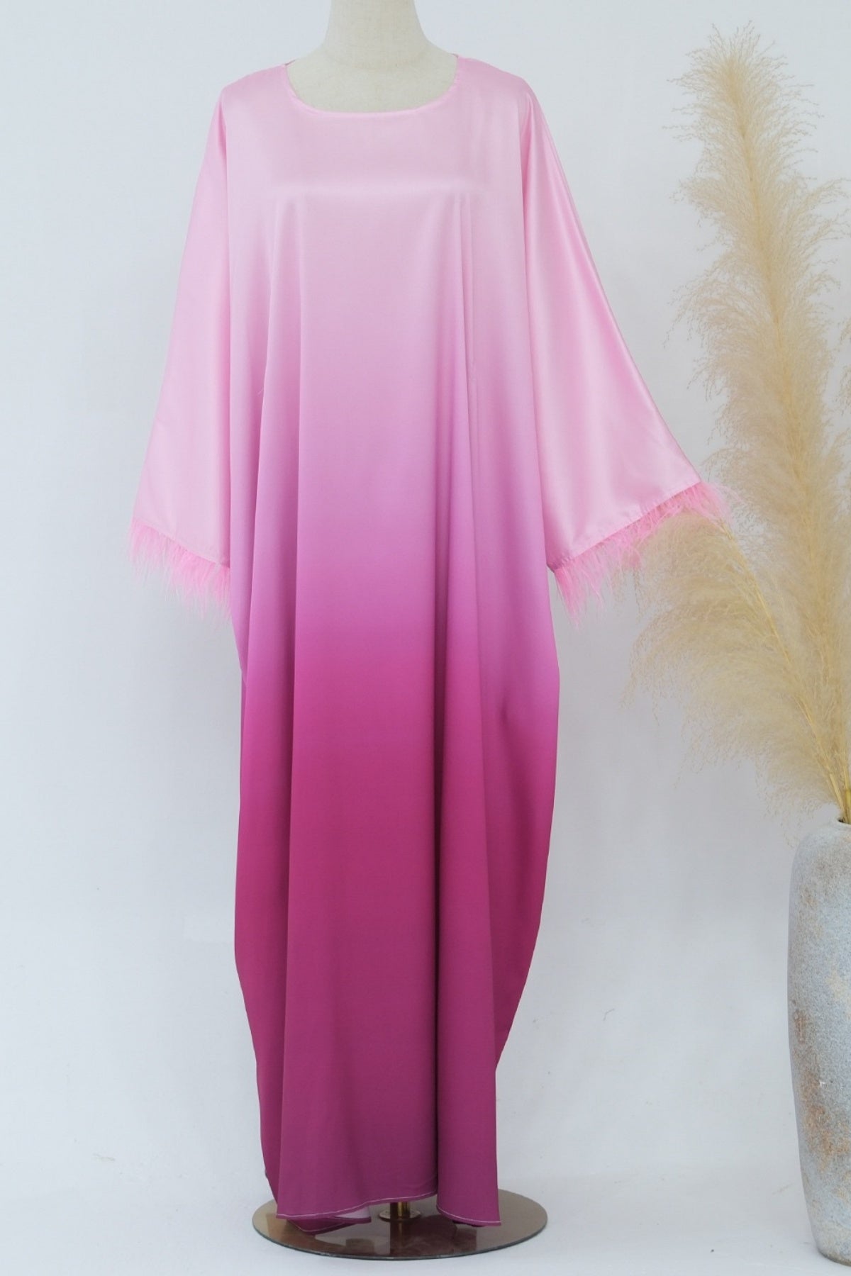 MAYA Feather-Embellished Gradient Kaftan Batwing Abaya 811 - Pink
