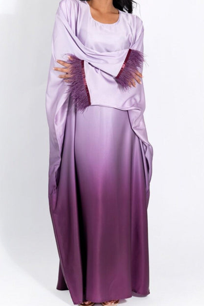 MAYA Feather-Embellished Gradient Kaftan Batwing Abaya 811 - Purple