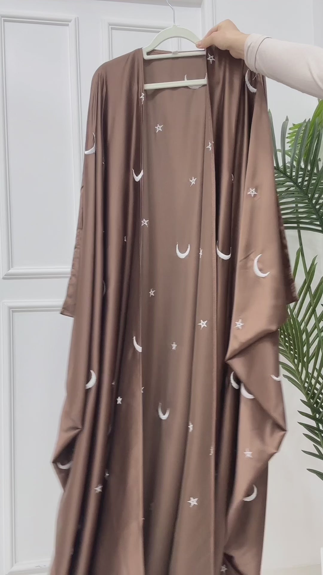 Lyra Moon Star Oversize Satin Open Abaya 727 - Black